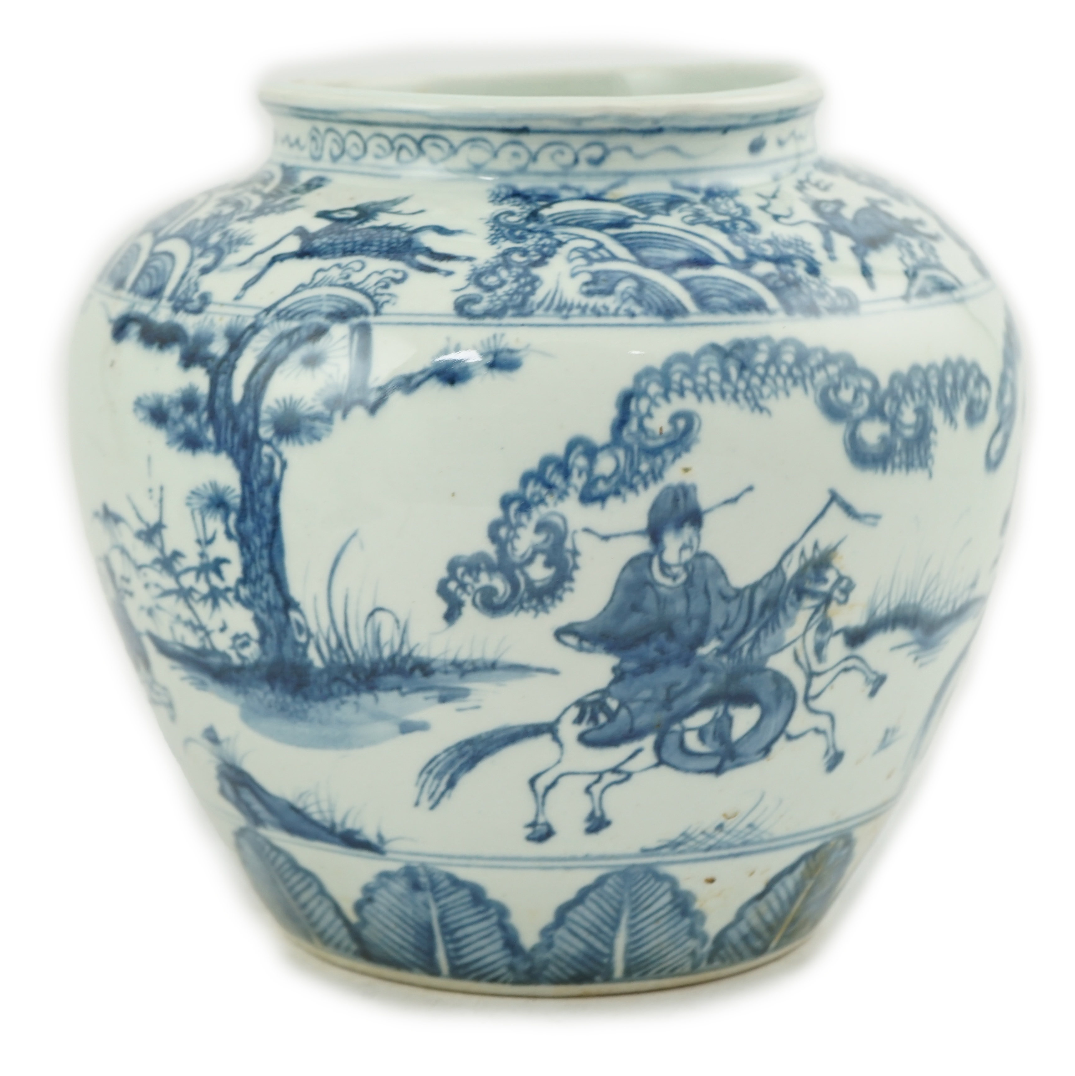 A Chinese blue and white ovoid jar, guan, Ming style